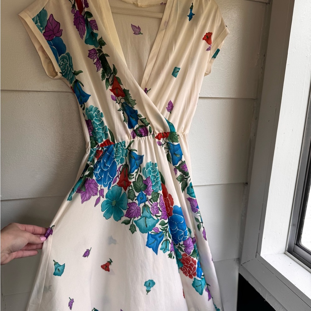 Floral Wrap Dress in Cream with Multicolor Accents